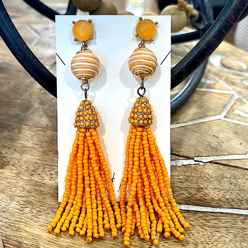 Orange tassel earrings